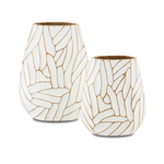 Outside The Box 11" & 15" Set Of 2 Anika White & Gold Aluminum Vases