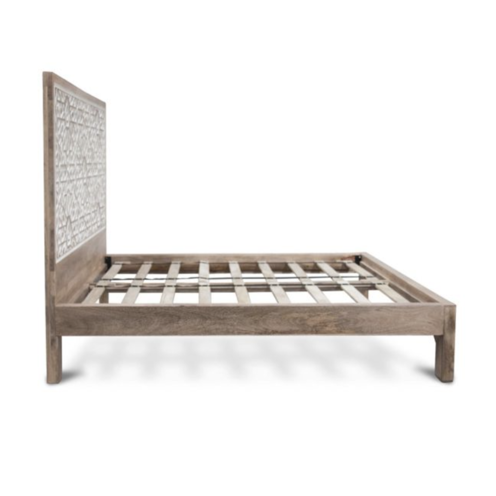 Outside The Box 82x85x76 Tangiers Solid Mango Wood Natural & White Carved King Bed