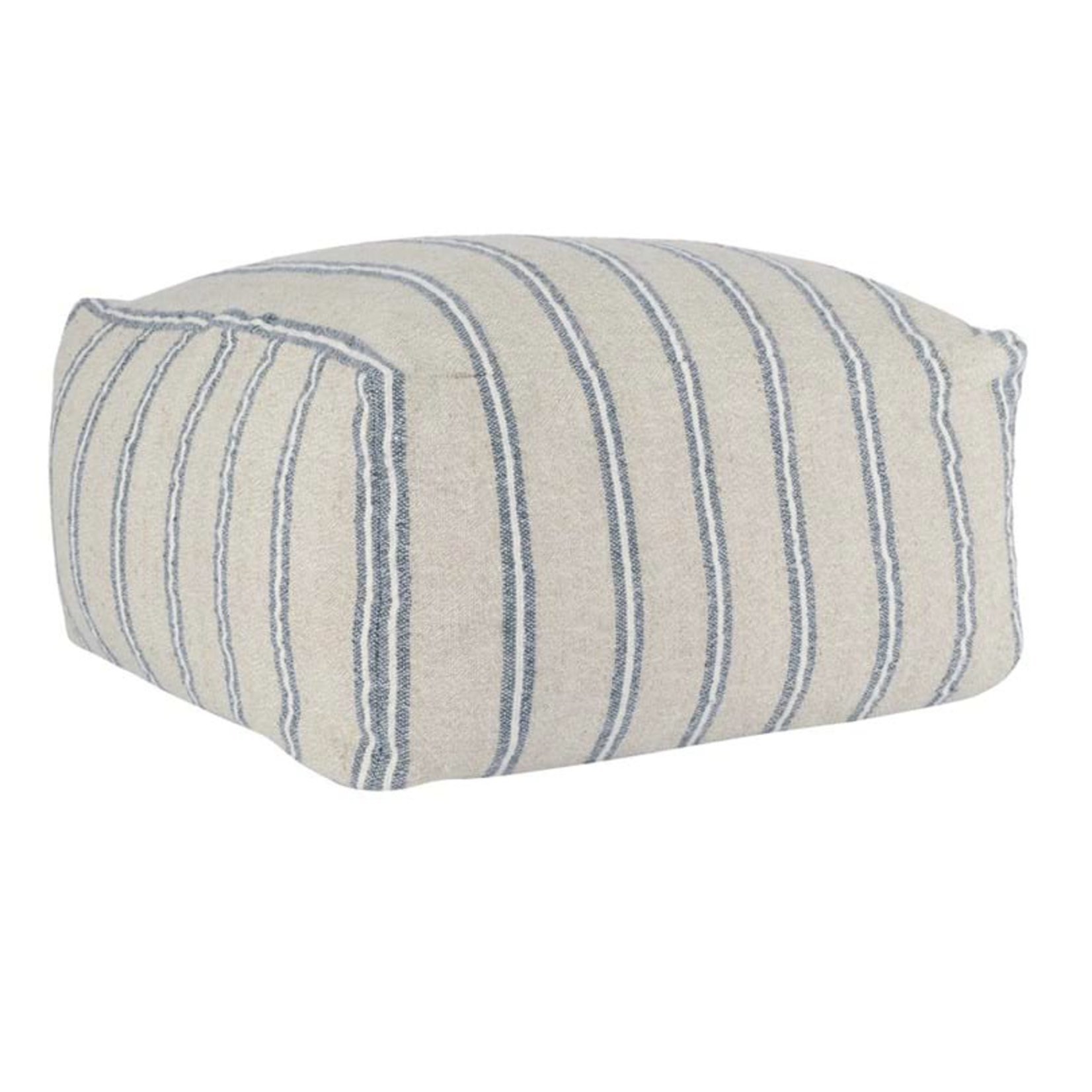 Outside The Box 24x24x12 Delgada Natural & Blue Woven Pouf