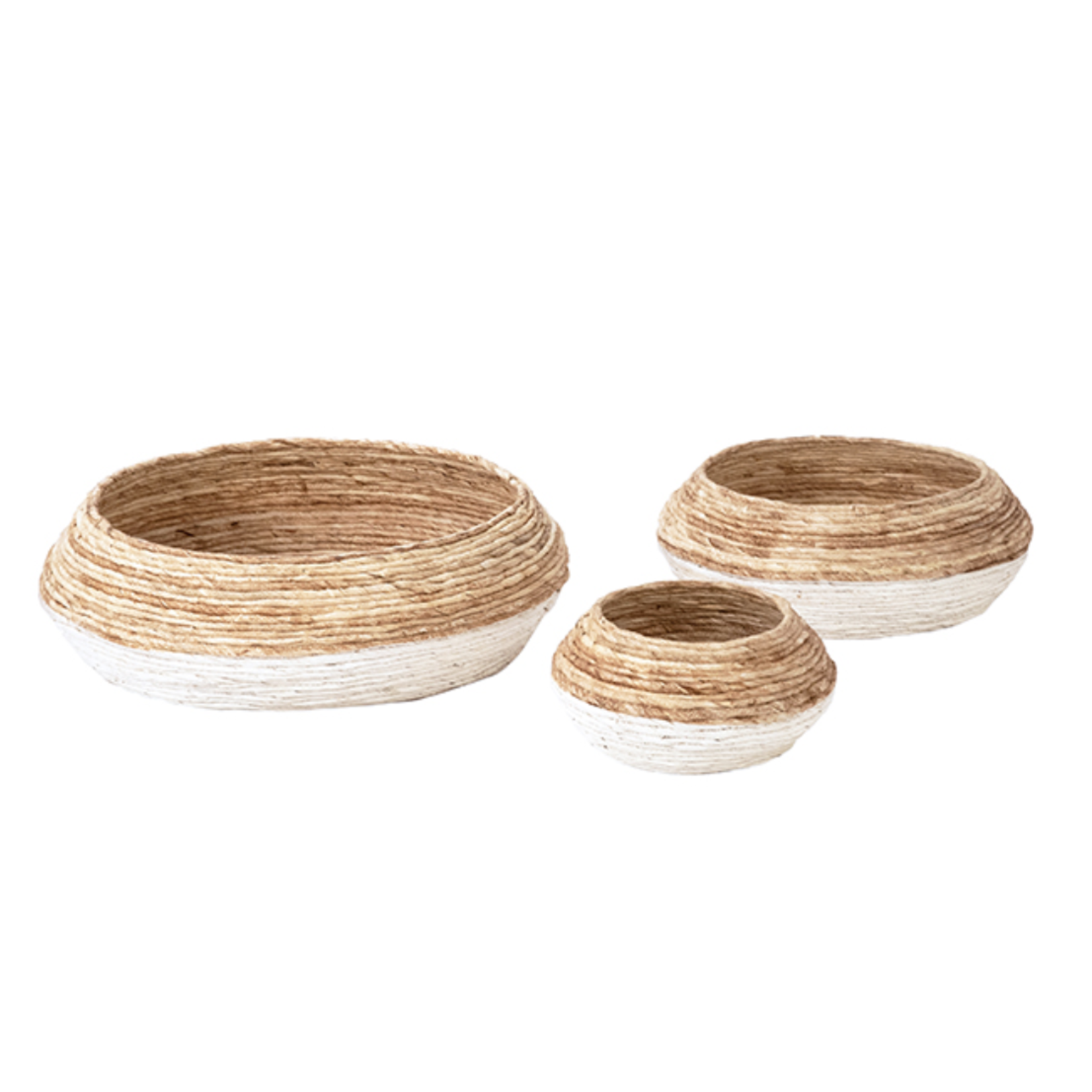 Outside The Box 23" Set Of 3 Abaca Natural & White Woven Baskets