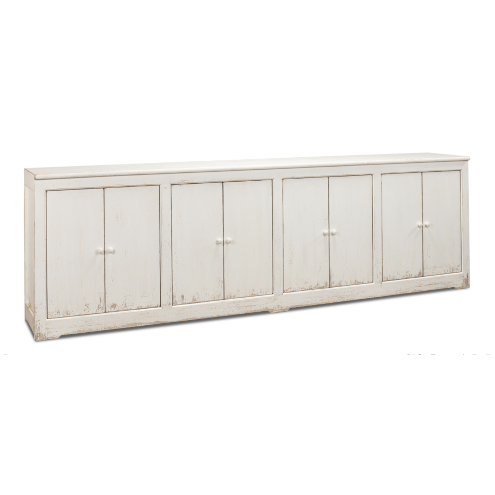 Outside The Box 122x19x38 Weathered Coastal Solid Reclaimed Pine 8 Door Sideboard In White
