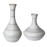 Outside The Box 21" & 14" Set Of 2 Potter White & Gold Handcrafted Ceramic Vases