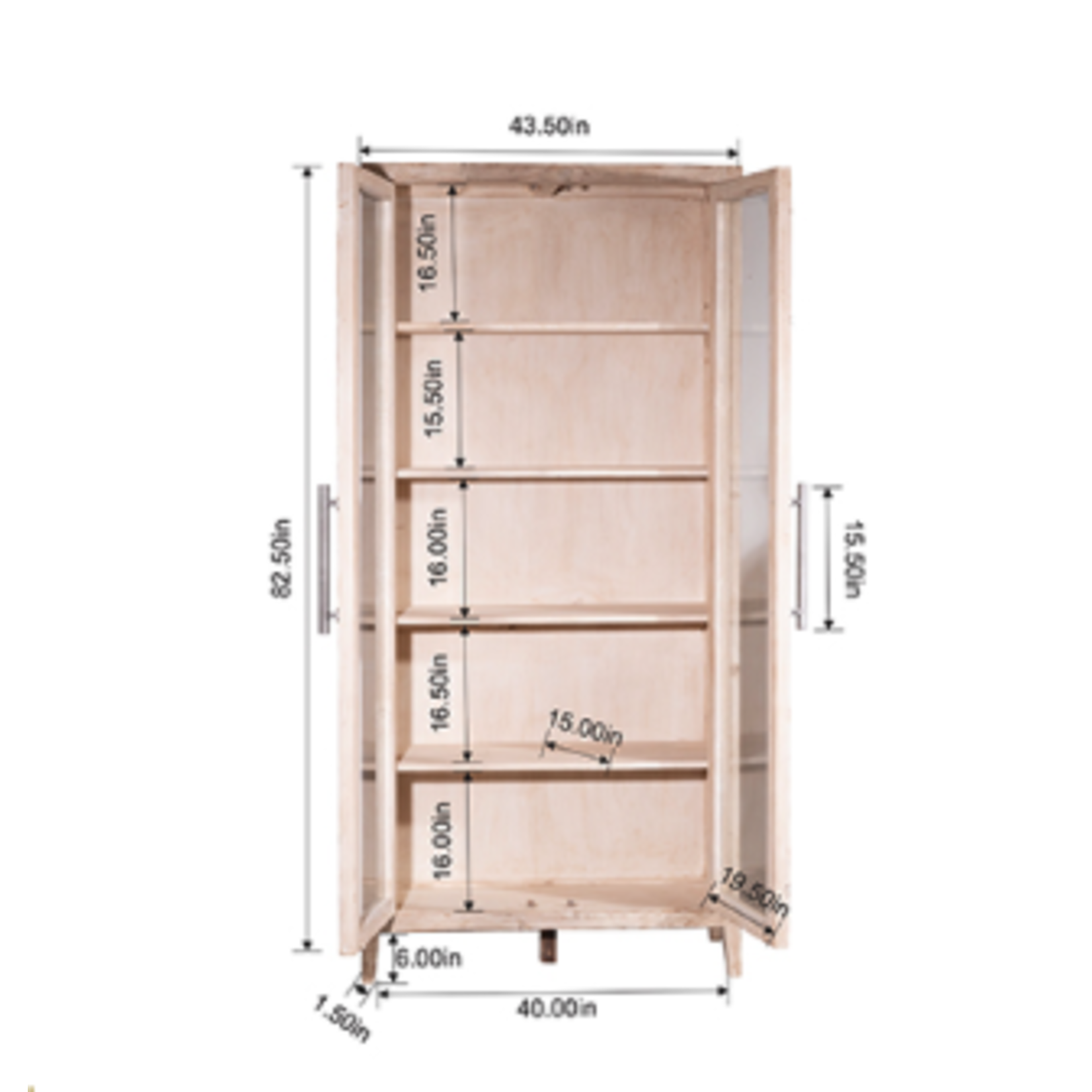 Outside The Box 93x18x43  Basel Reclaimed Pine Wood & Glass Door Cabinet