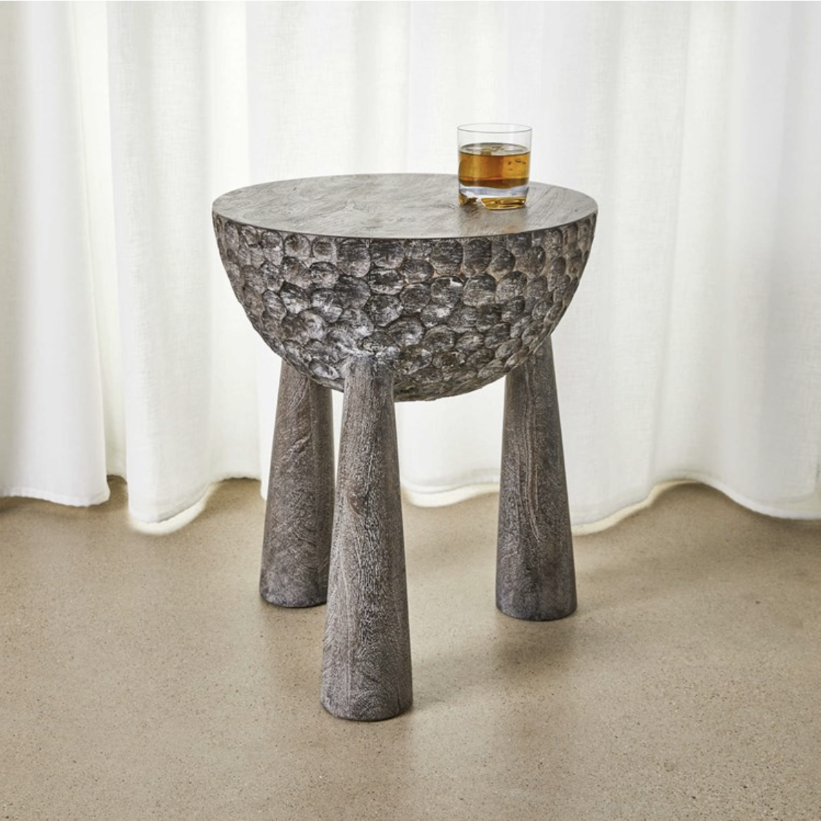 Outside The Box 22" Kettledrum Hand-chiseled Mango Wood Accent Table
