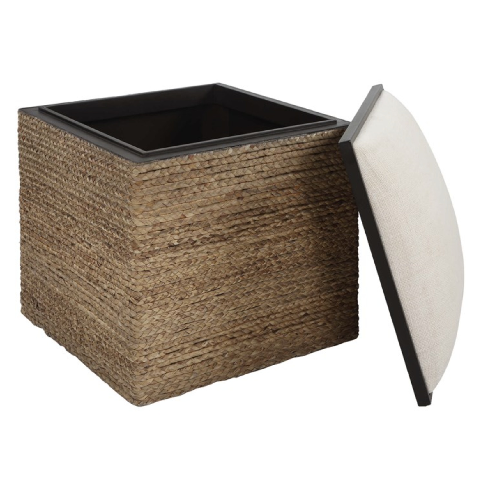 Outside The Box 17x17x22 Island Natural Straw Base With Removable Lid Accent Stool