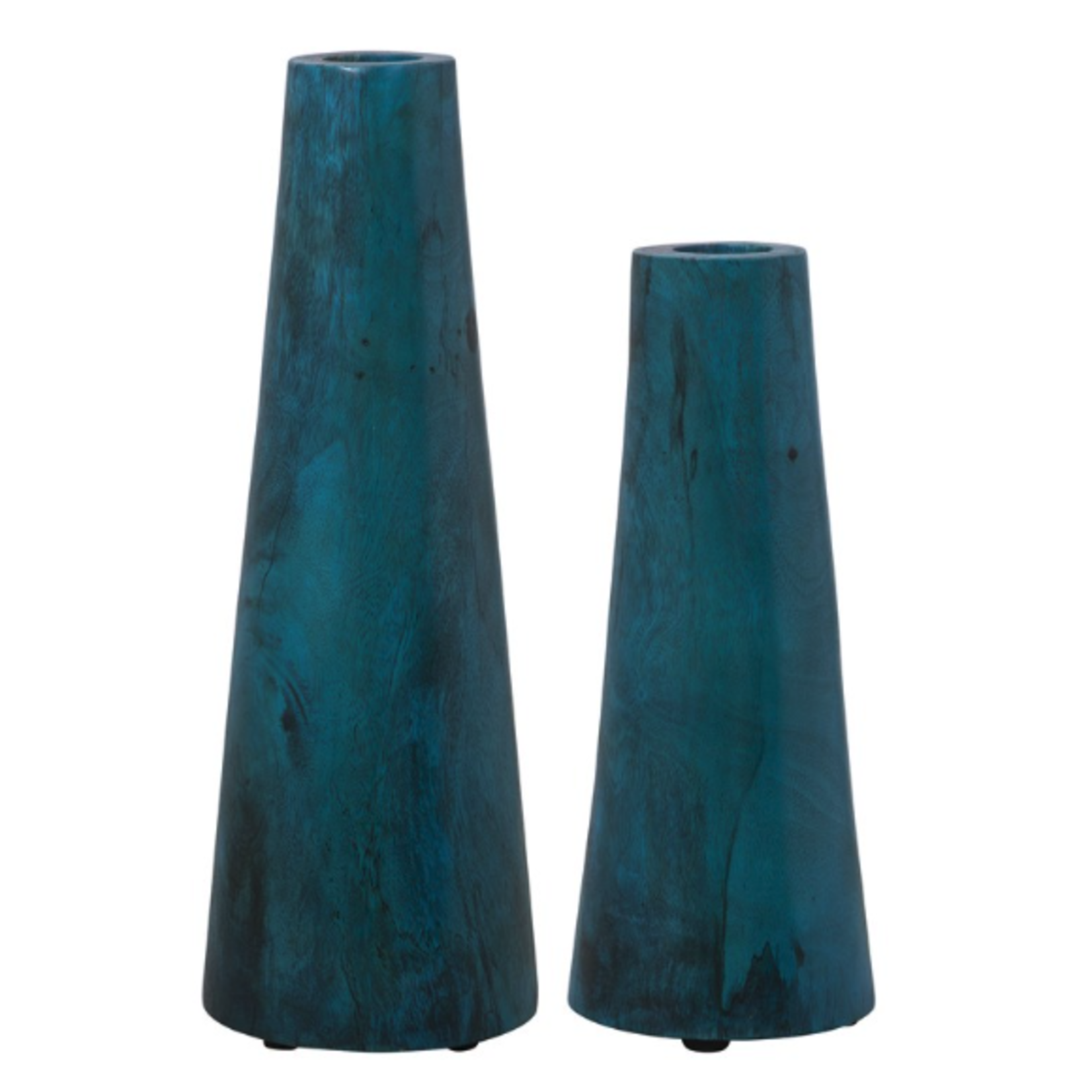 Outside The Box 16" & 12" Set Of 2 Mambo Blue Solid Tamarind Wood Vases