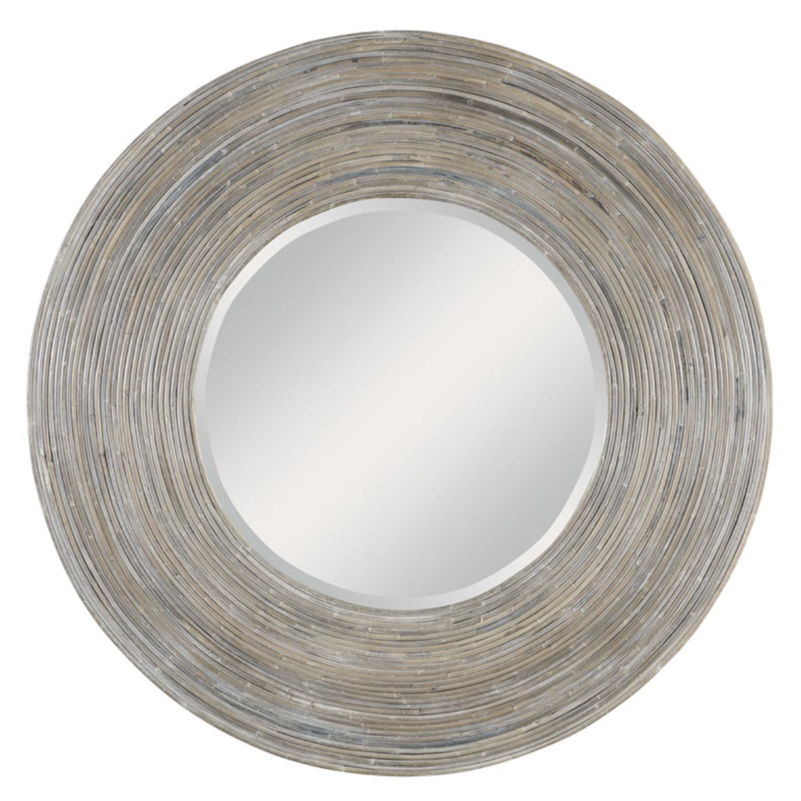 Outside The Box 47" Vortex White Washed Natural Rattan Round Mirror