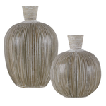Outside The Box 12" & 16" Set Of 2 Islander Handcrafted Terracotta Natural Bamboo Vases