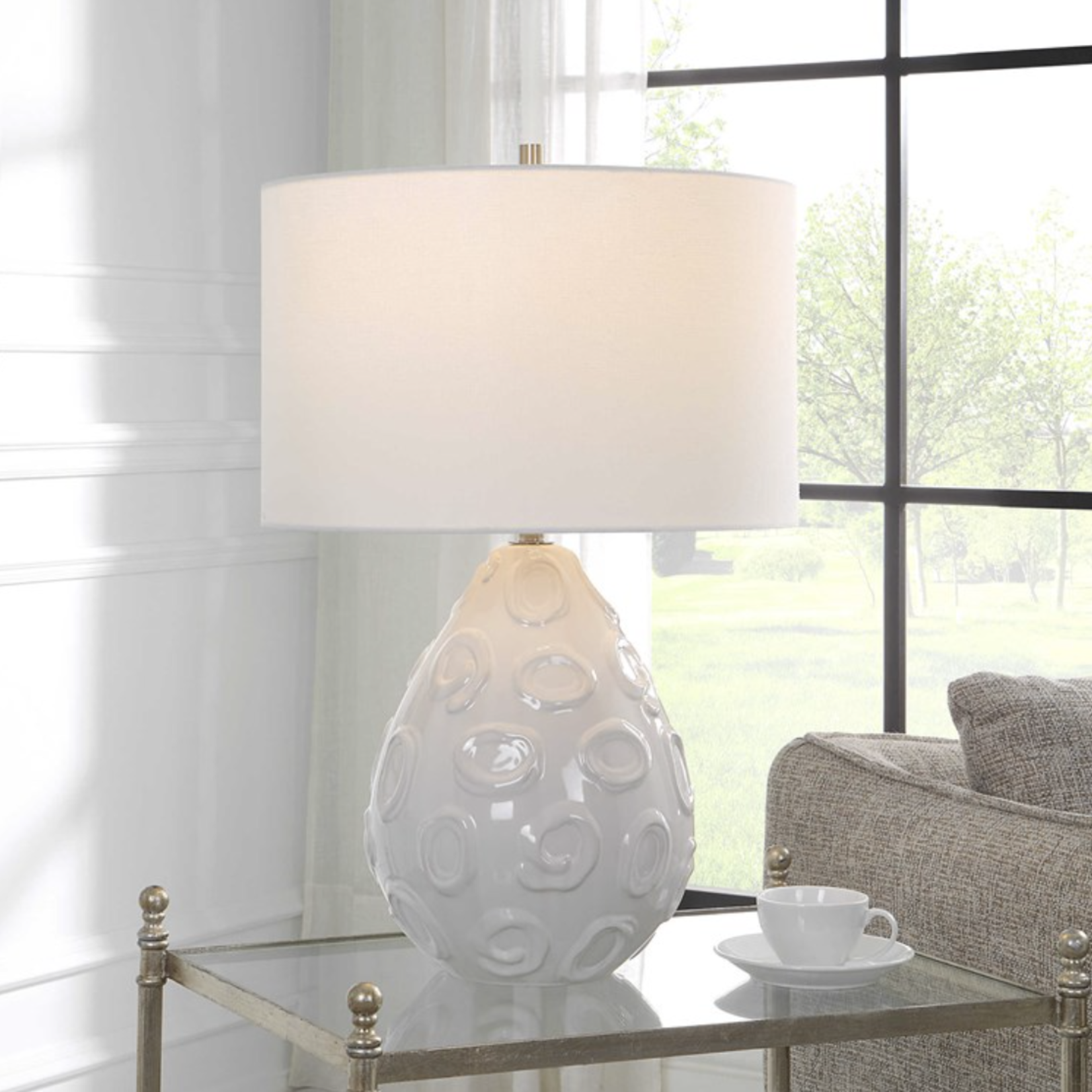 Outside The Box 25" Uttermost Loop Handcrafted Glazed White Ceramic Table Lamp