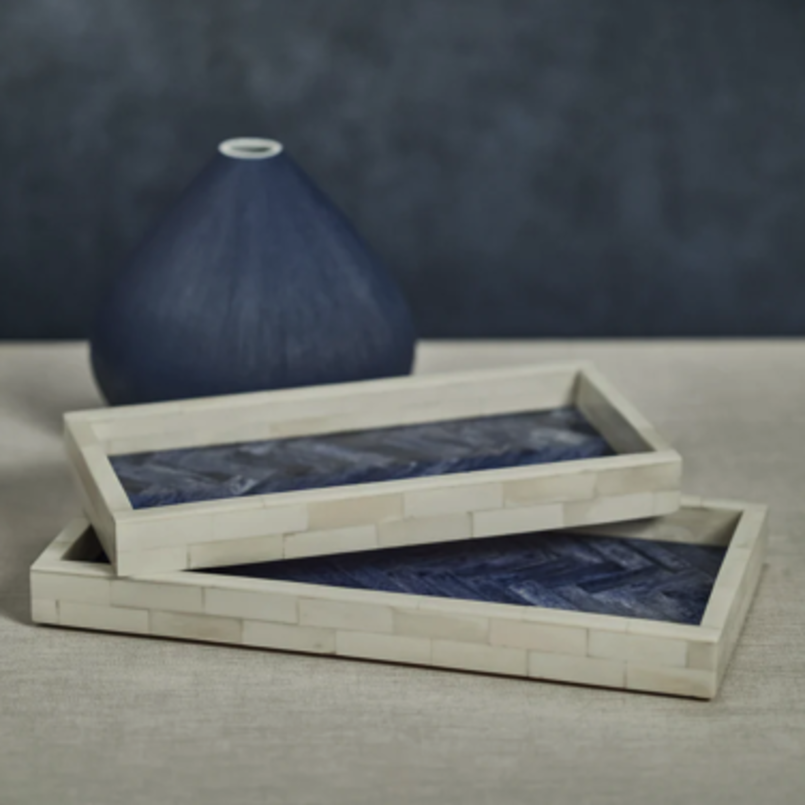 Outside The Box 14" Maha Bone Inlay Tray White & Blue