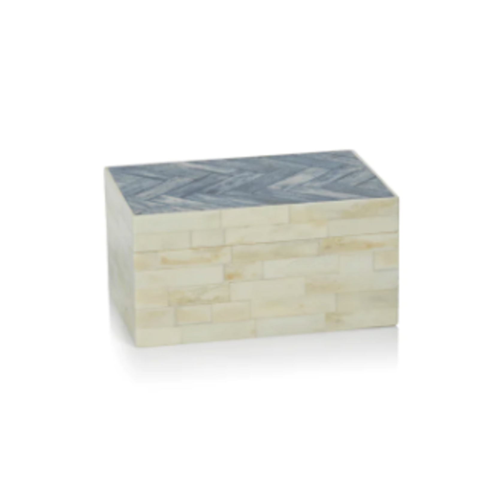 Outside The Box 7x5 Cote D'Ivoire White & Blue Bone Inlay Herringbone Box