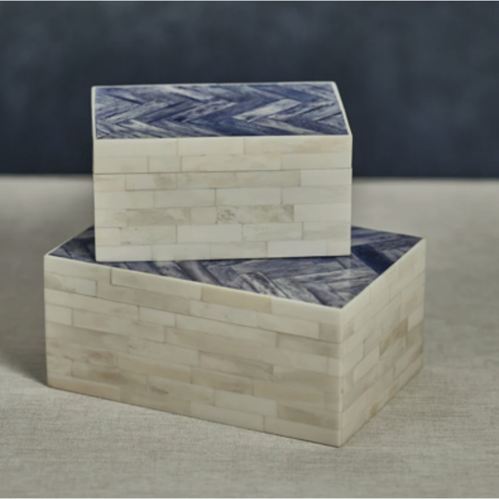 Outside The Box 7x5 Cote D'Ivoire White & Blue Bone Inlay Herringbone Box