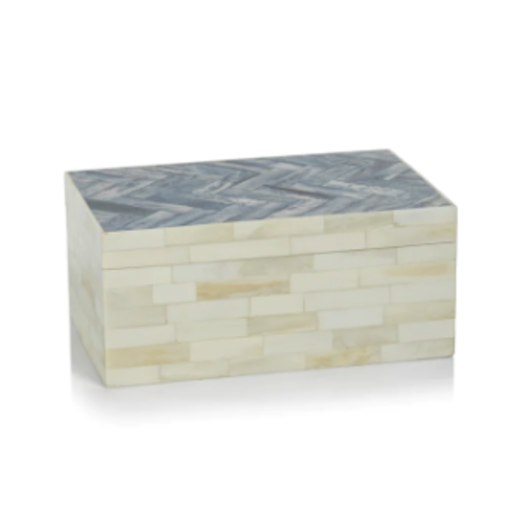 Outside The Box 9x6 Cote D'Ivoire White & Blue Bone Inlay Herringbone Box