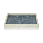 Outside The Box 12x12 Maha White &. Blue Bone Inlay Herringbone Tray