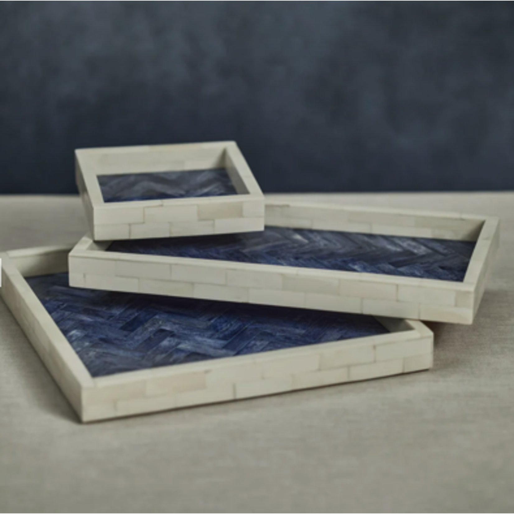 Outside The Box 12x12 Maha White &. Blue Bone Inlay Herringbone Tray