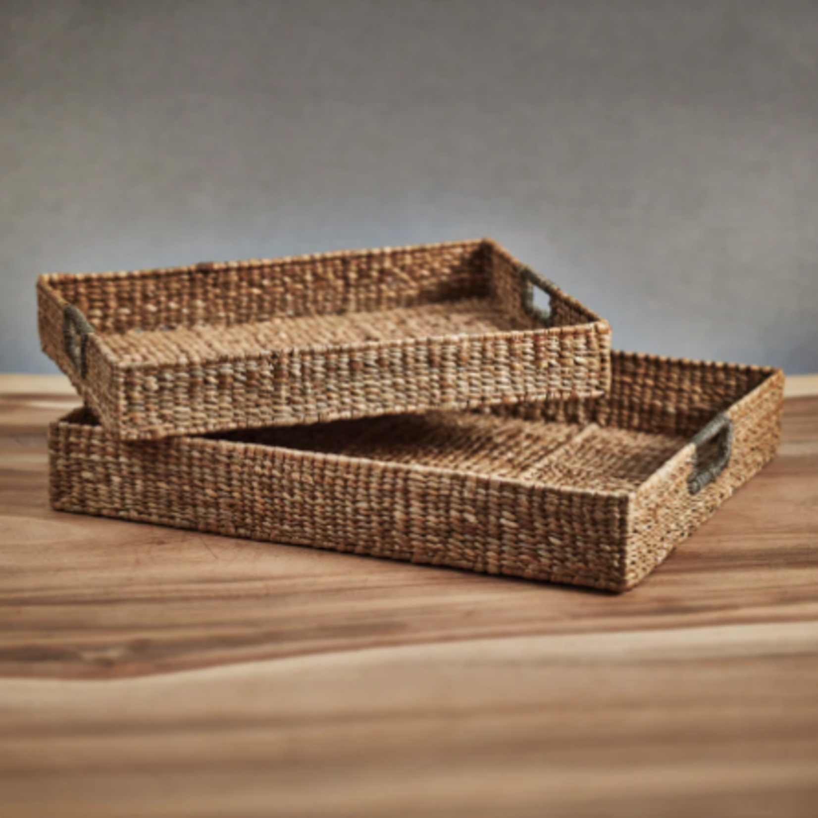 Outside The Box 21" & 17" Set Of 2 Matera Natural Seagrass Serving Tray
