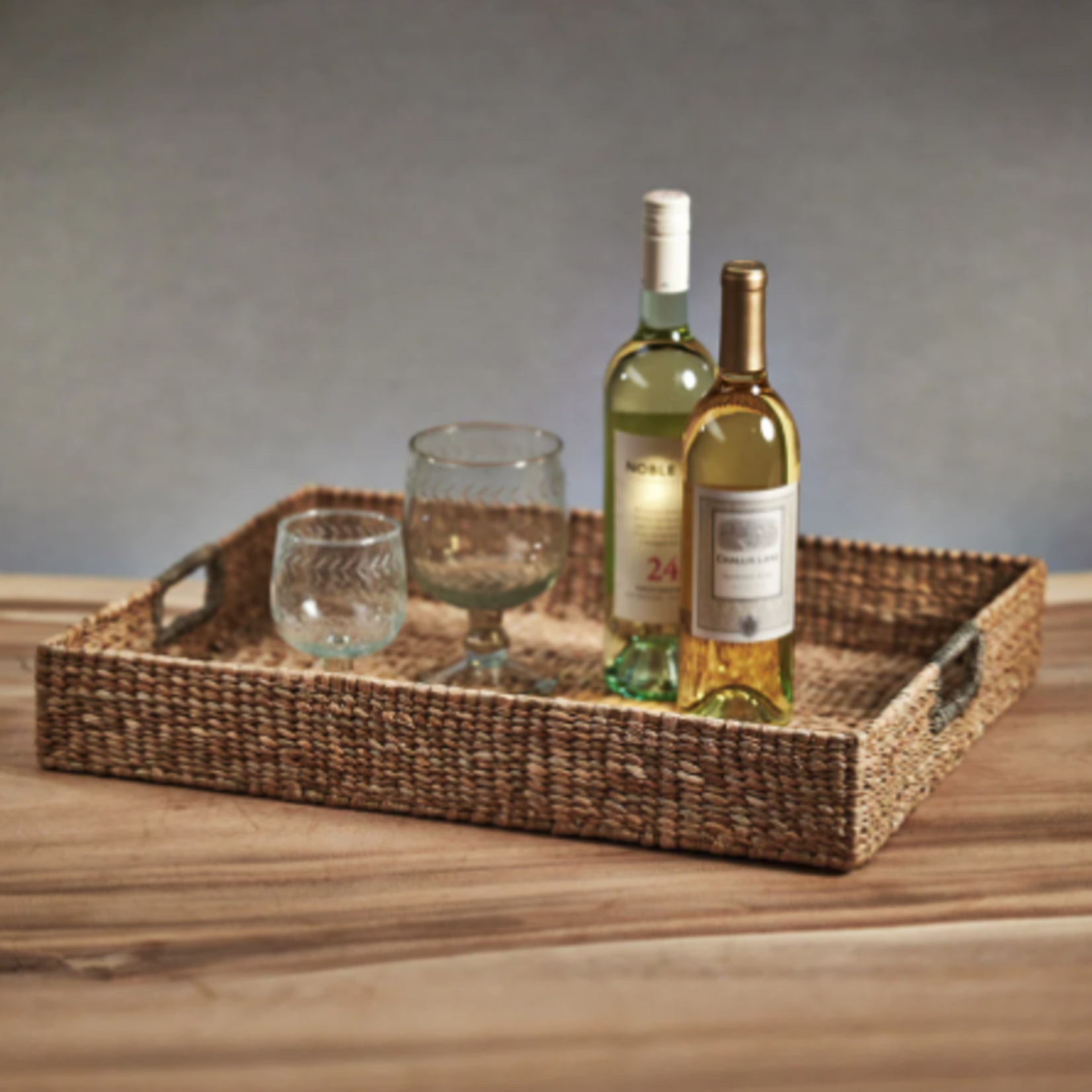 Outside The Box 21" & 17" Set Of 2 Matera Natural Seagrass Serving Tray