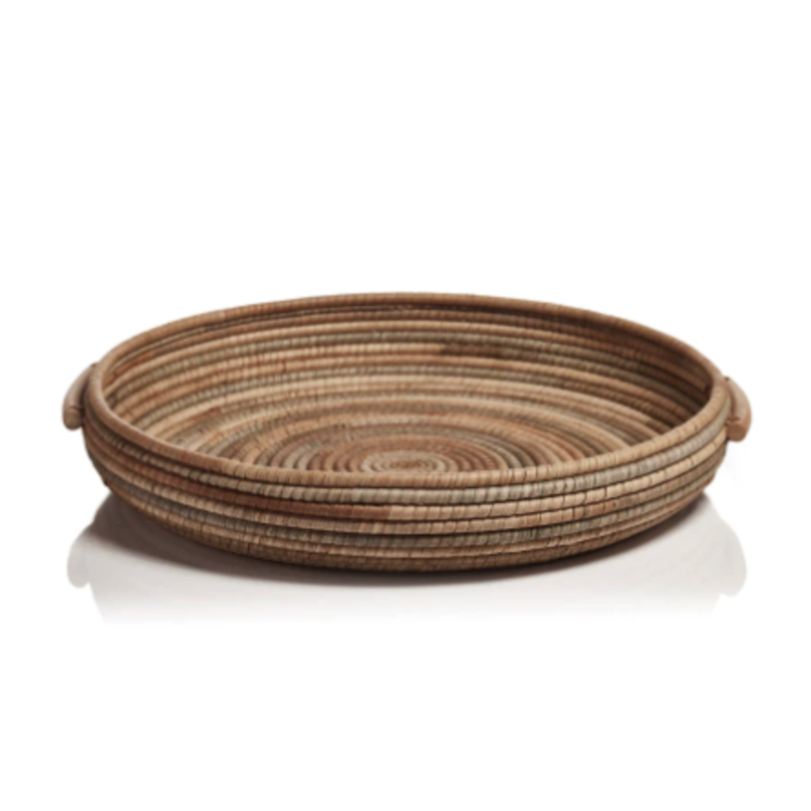 Outside The Box 20" Como Natural & Gray Handwoven Rattan Round Serving Tray