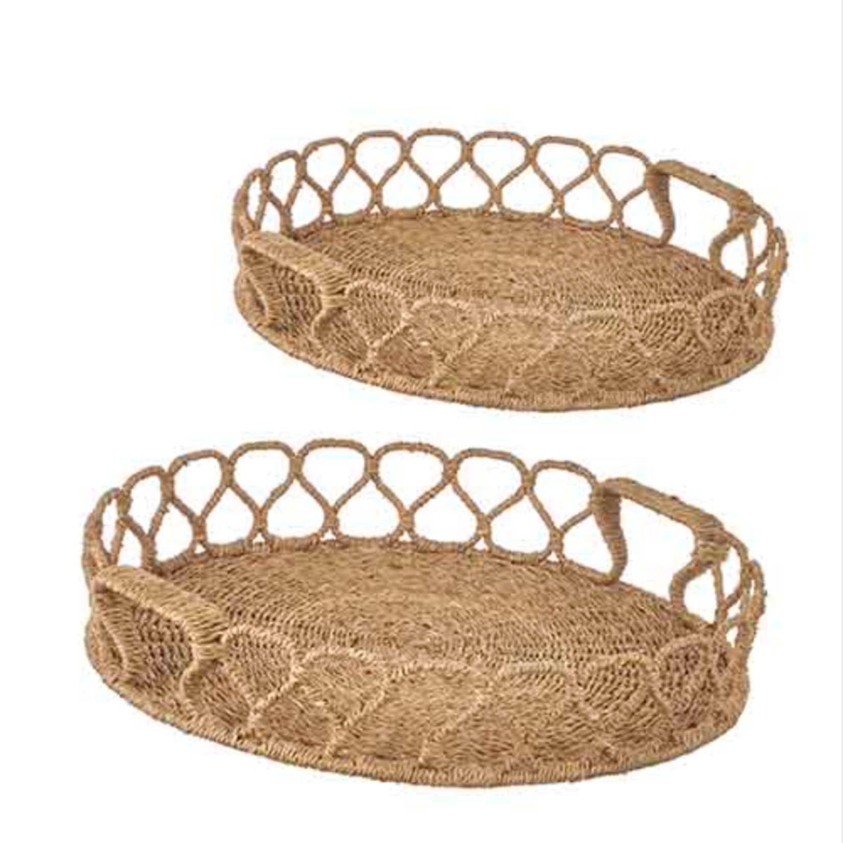 Outside The Box 22" & 17" Set Of 2 Natural Seagrass & Rattan Looped Trays