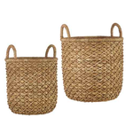 Outside The Box 20" & 16" Set Of 2 Handwoven Water Hyacinth Basket With Handles