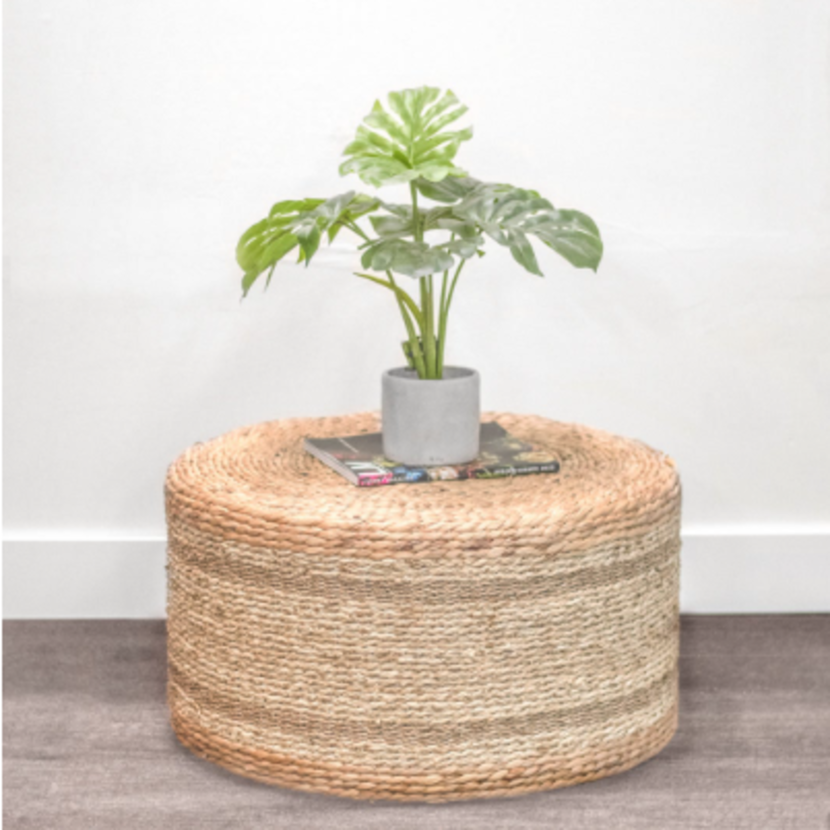 Outside The Box 30x16 Natural Wicker Round Pouf