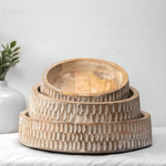 Outside The Box Set Of 3 Carved Solid Mango Wood Bowls
