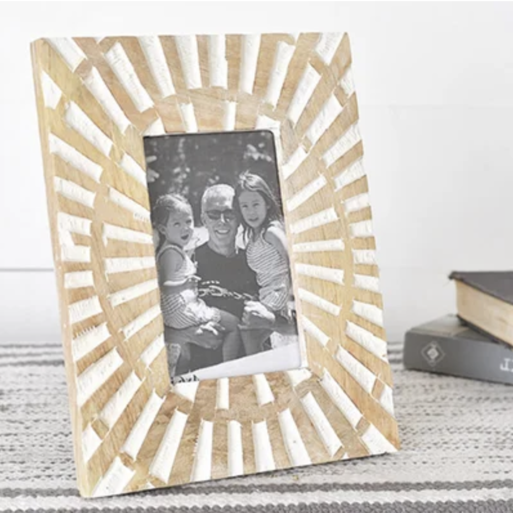 4x6 White & Natural Carved Solid Mango Wood Photo Frame - Outside the Box  Palm Beach