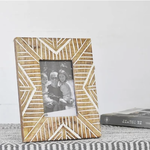 Outside The Box 4x6 Arrow Pattern White & Natural Solid Mango Wood Photo Frame