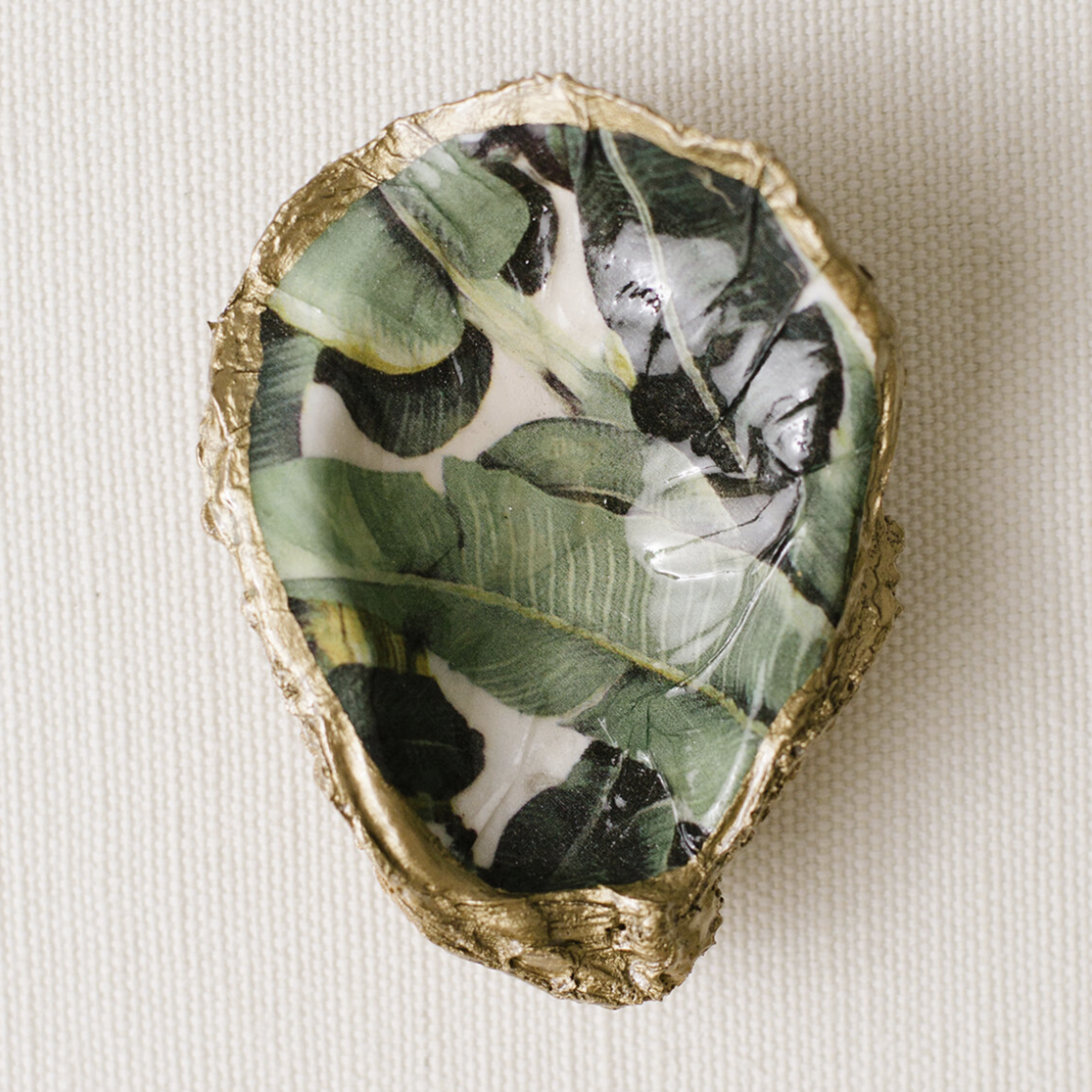 Outside The Box Banana Leaf Decoupage Oyster Jewelry Dish