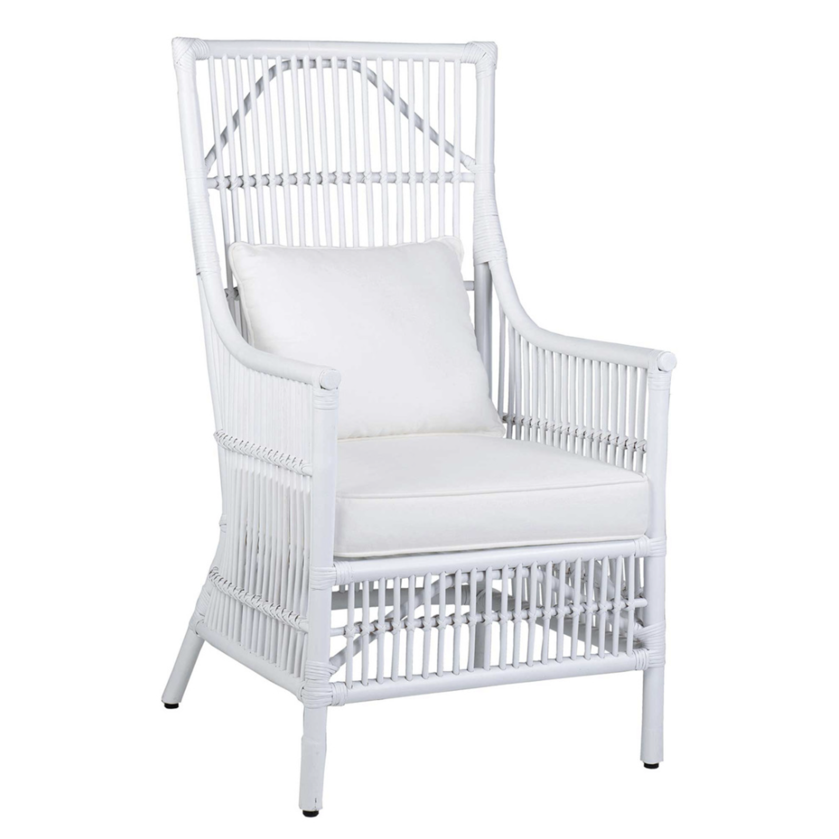 Outside The Box Winston White Rattan High Back Arm Chair