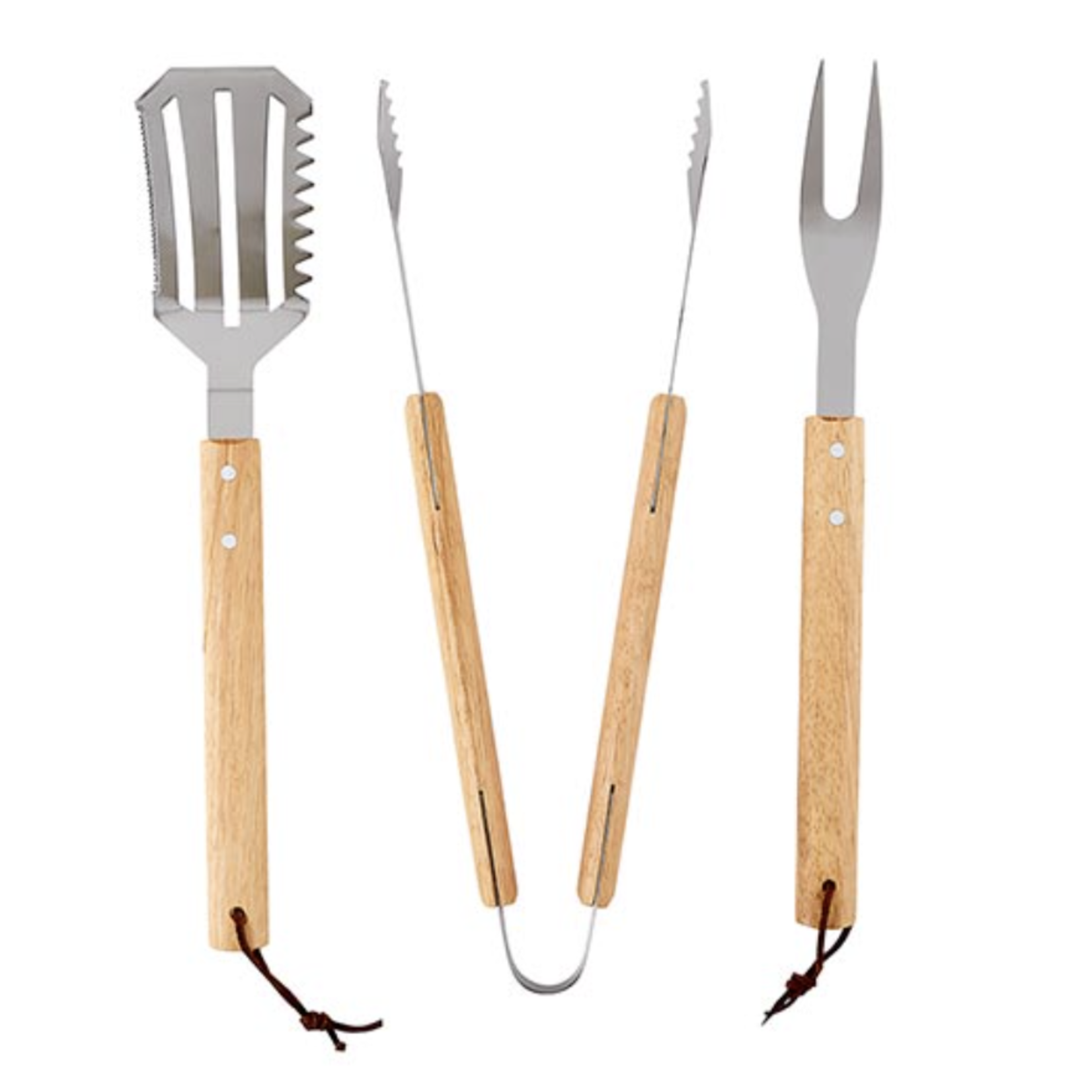 Outside The Box 18 Set Of 3 BBQ Tools Stainless Steel & Wood