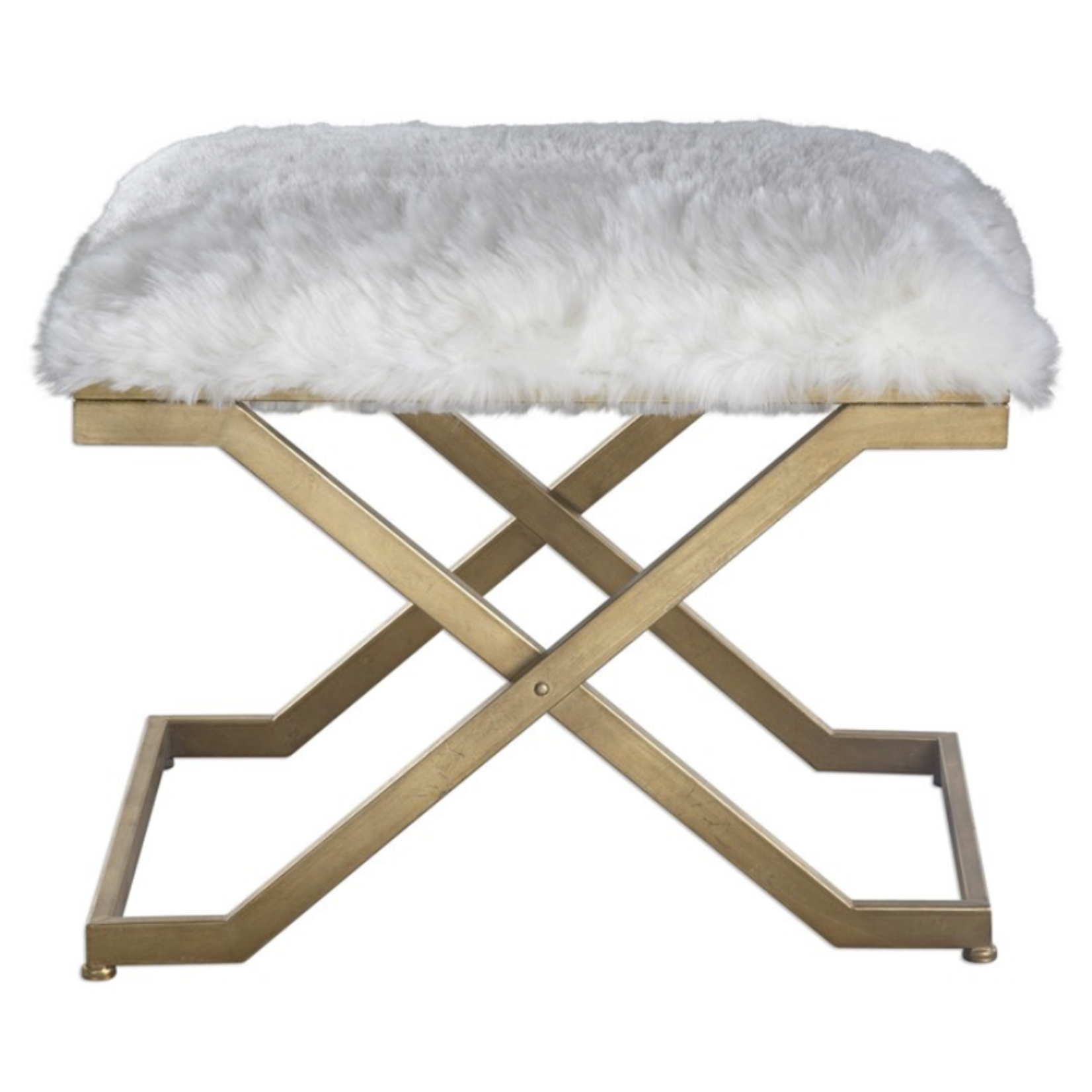 Outside The Box 24x16x20 Farran White Plush Faux Fur Bench