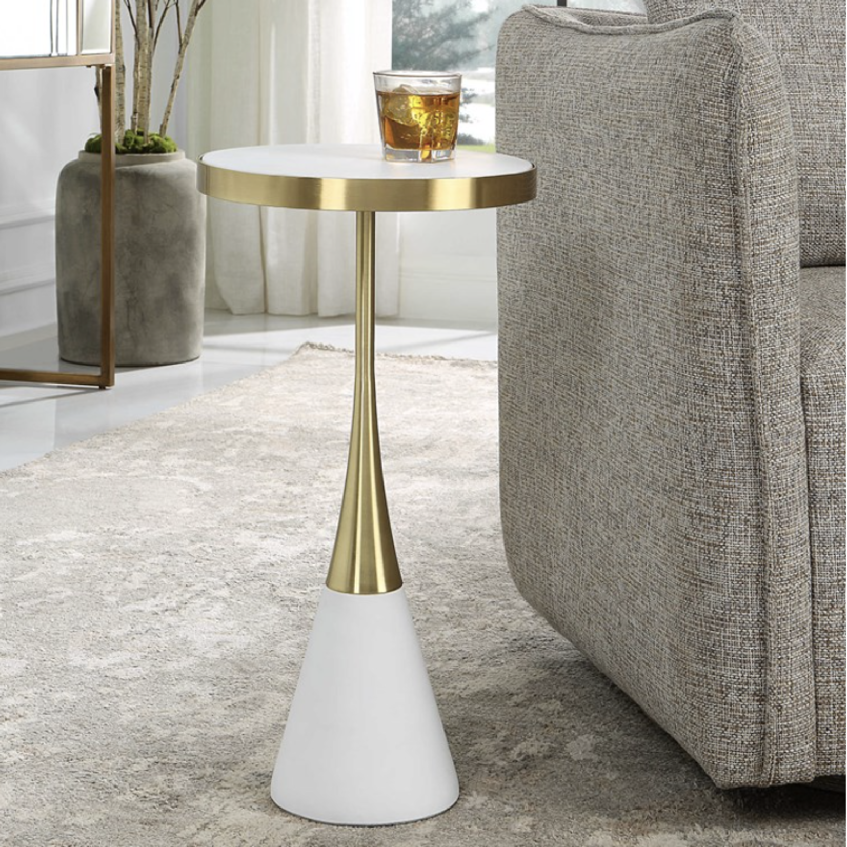 Outside The Box 24x13 Apex White & Brushed Brass Accent Table