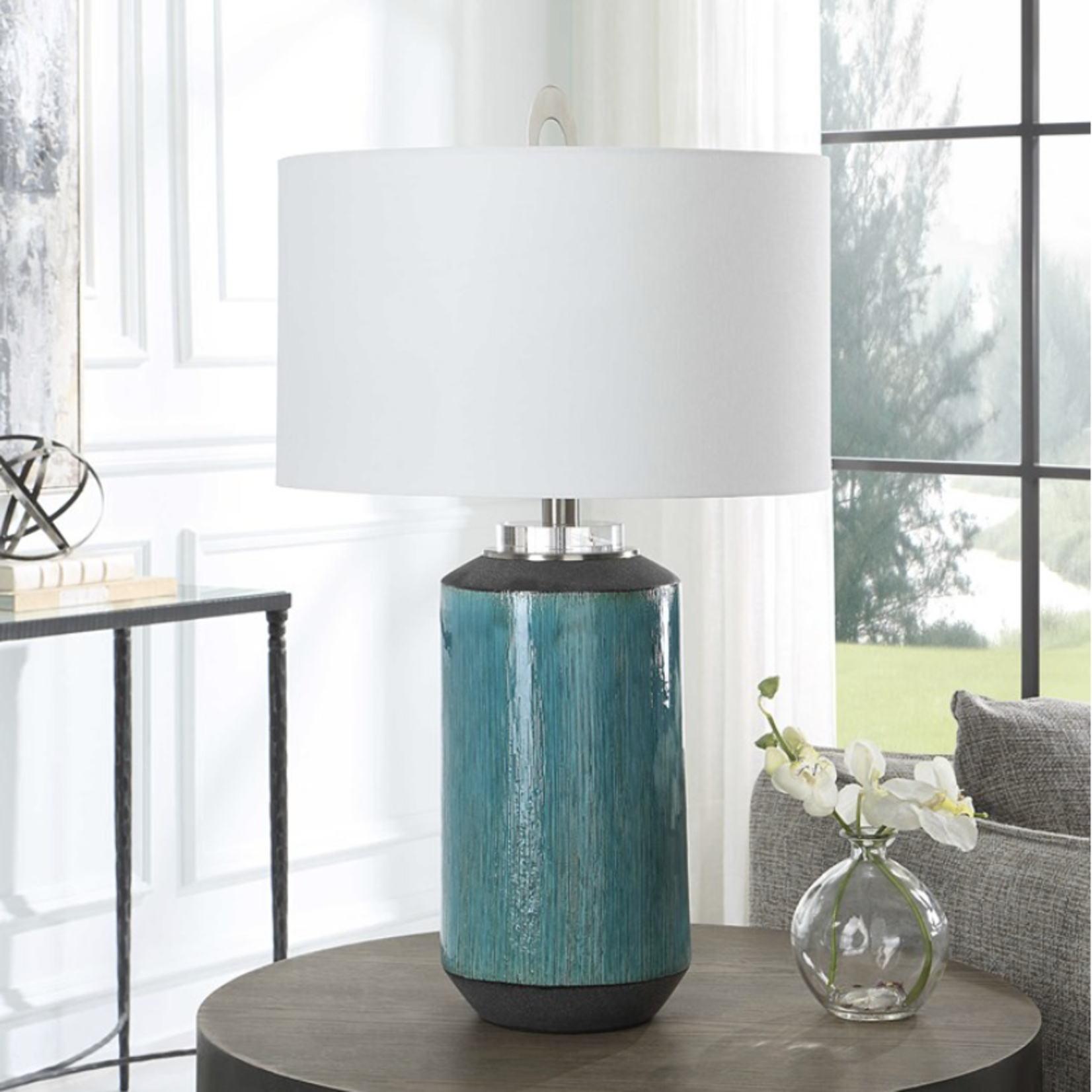 Outside The Box 29" Uttermost Maui Handcrafted Aqua Ceramic Table Lamp