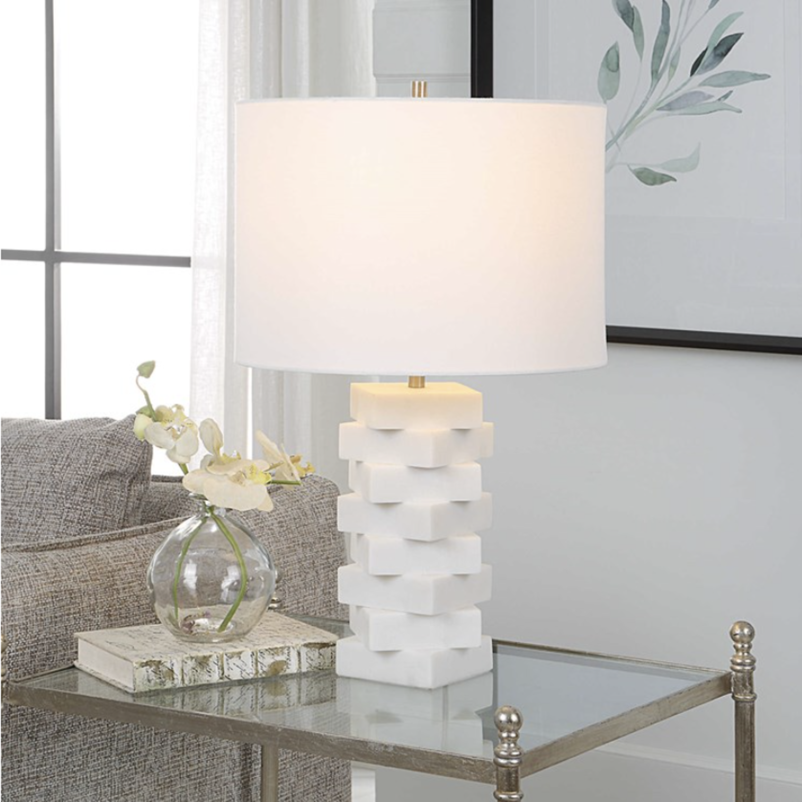 Outside The Box 23" Uttermost Ascent Ivory Stone Block Table Lamp