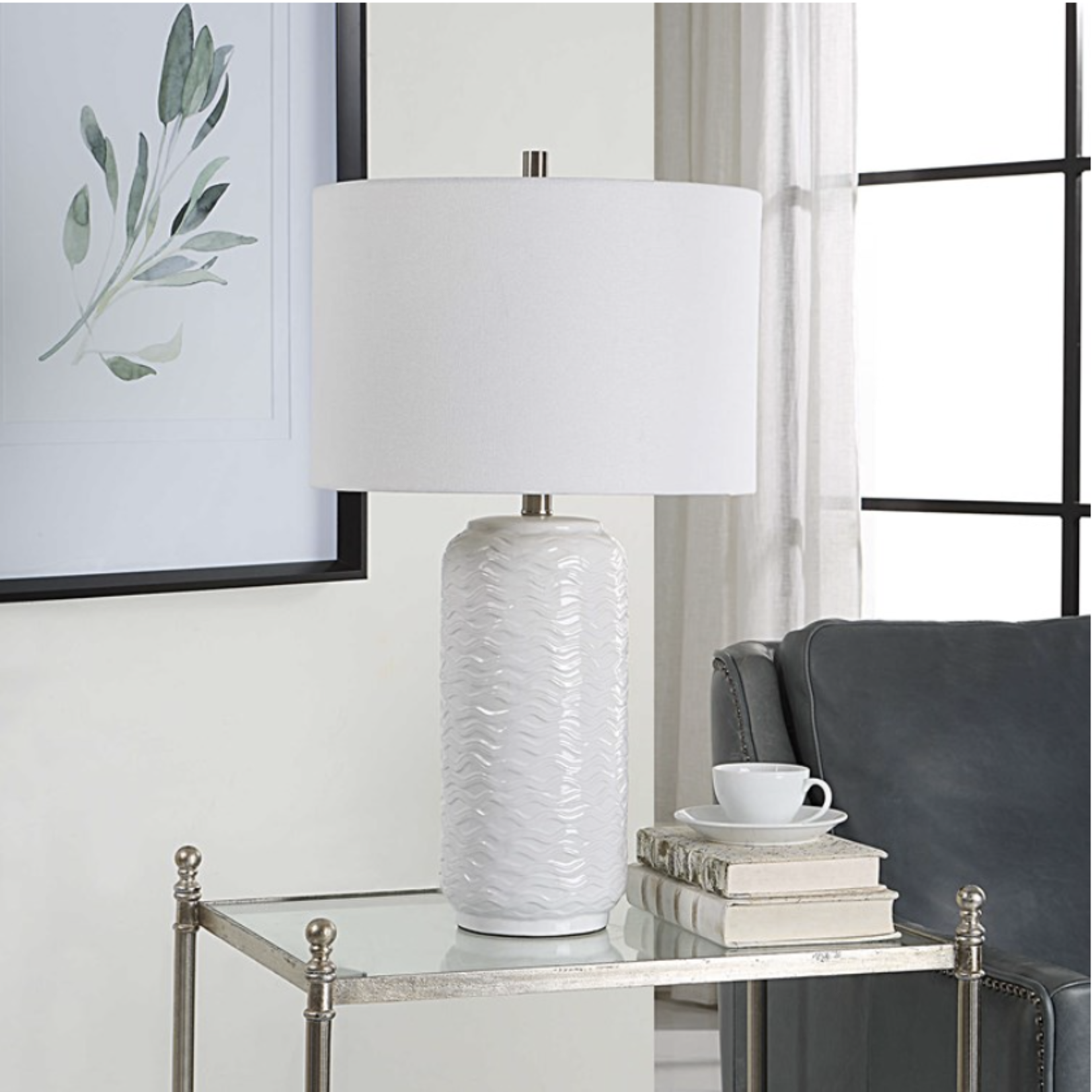 Outside The Box 27" Uttermost White Wave Ceramic Table Lamp