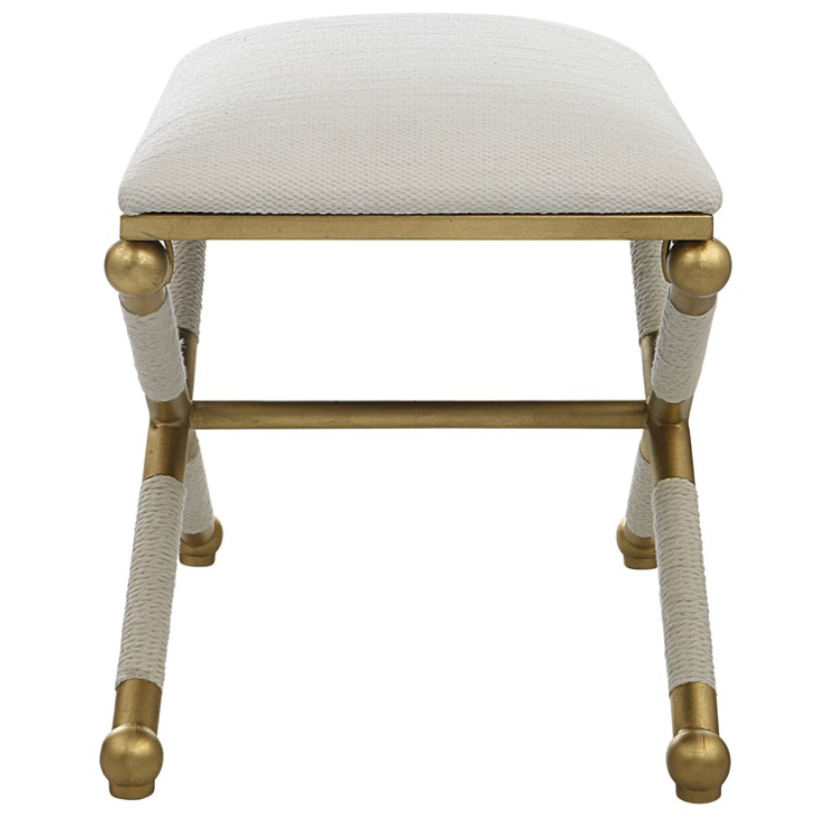 Outside The Box 24x17x20 Socialite White Performance Fabric & Brass Leaf Bench