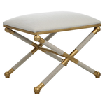 Outside The Box 24x17x20 Socialite White Performance Fabric & Brass Leaf Bench