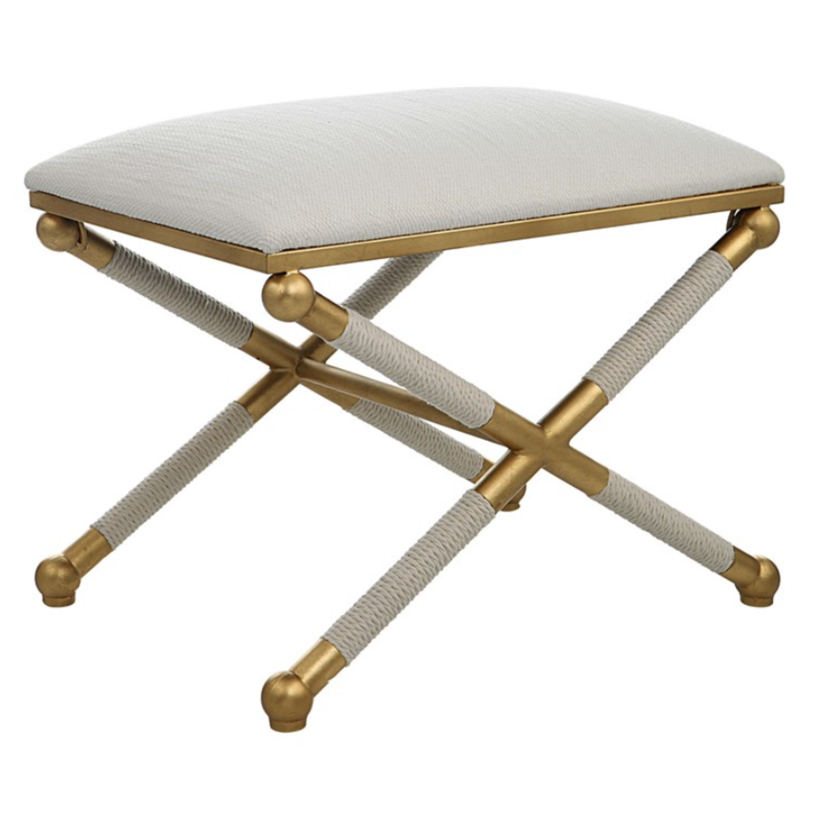 Outside The Box 24x17x20 Socialite White Performance Fabric & Brass Leaf Bench