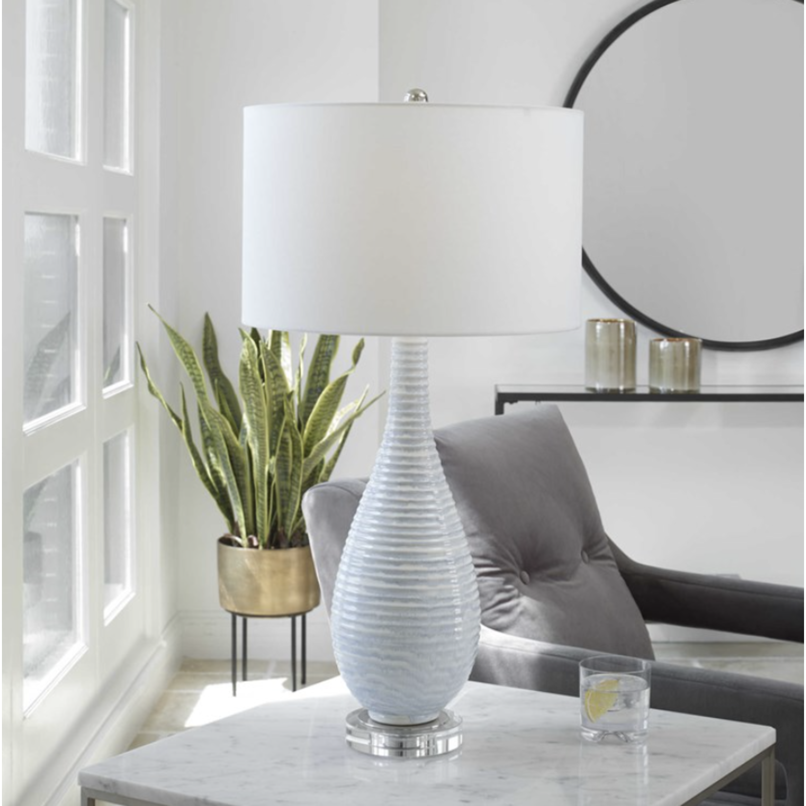 Outside The Box 32" Uttermost Clariot Ribbed Blue Table Lamp