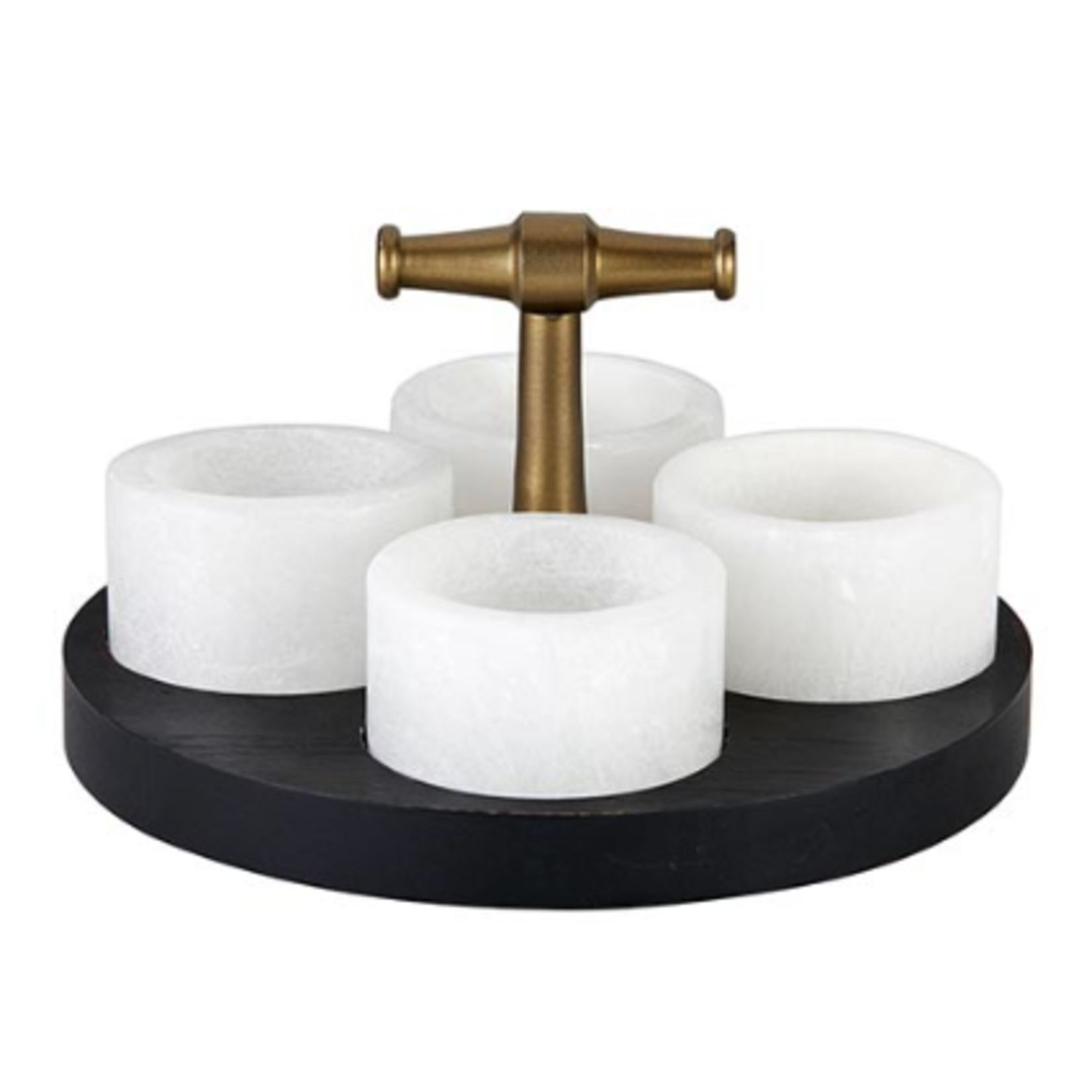 Outside The Box 7" Black Acacia Wood & White Alabaster Condiment Stand / Tray