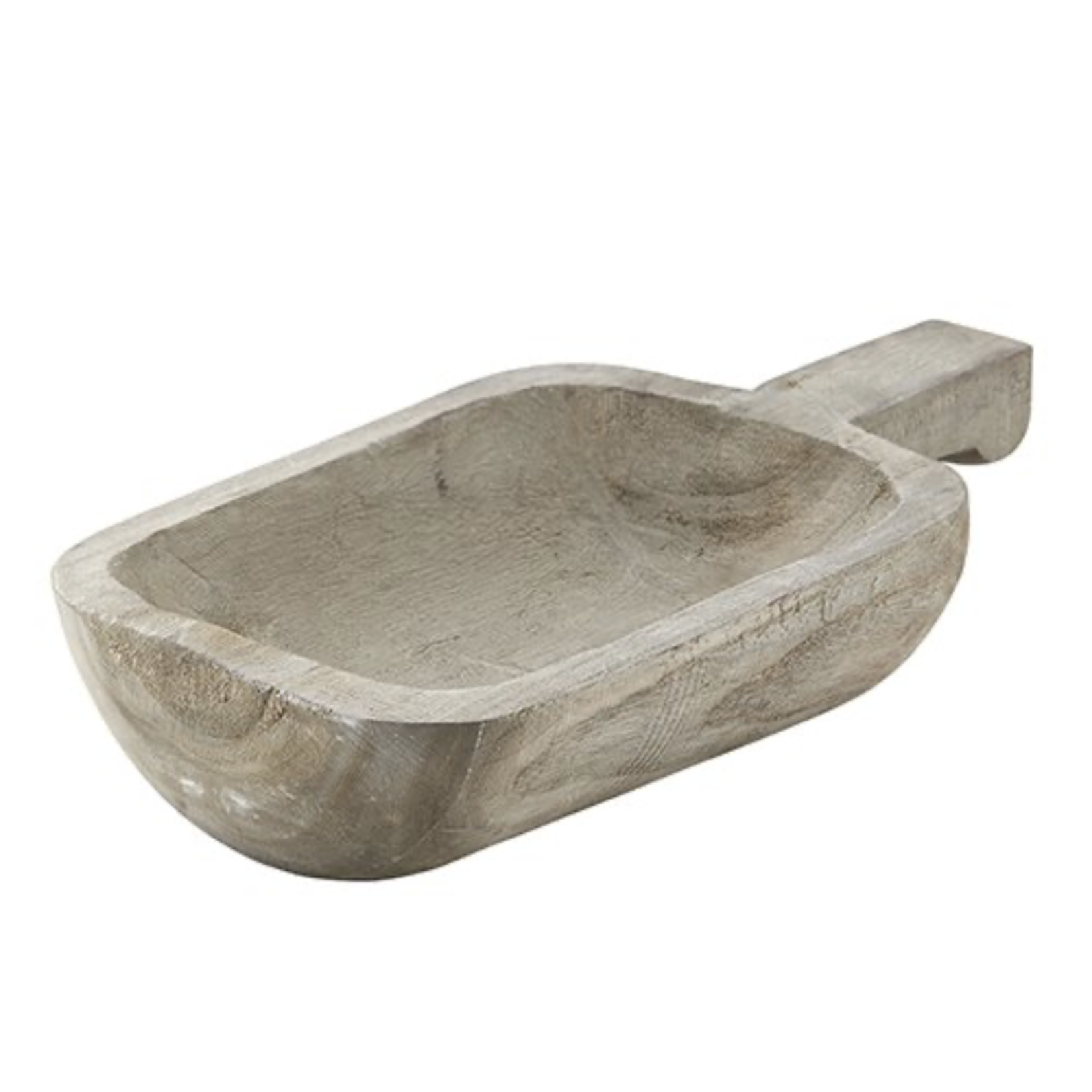 Outside The Box 16" Paulownia Gray Wash Handcrafted Wood Bowl With Handle