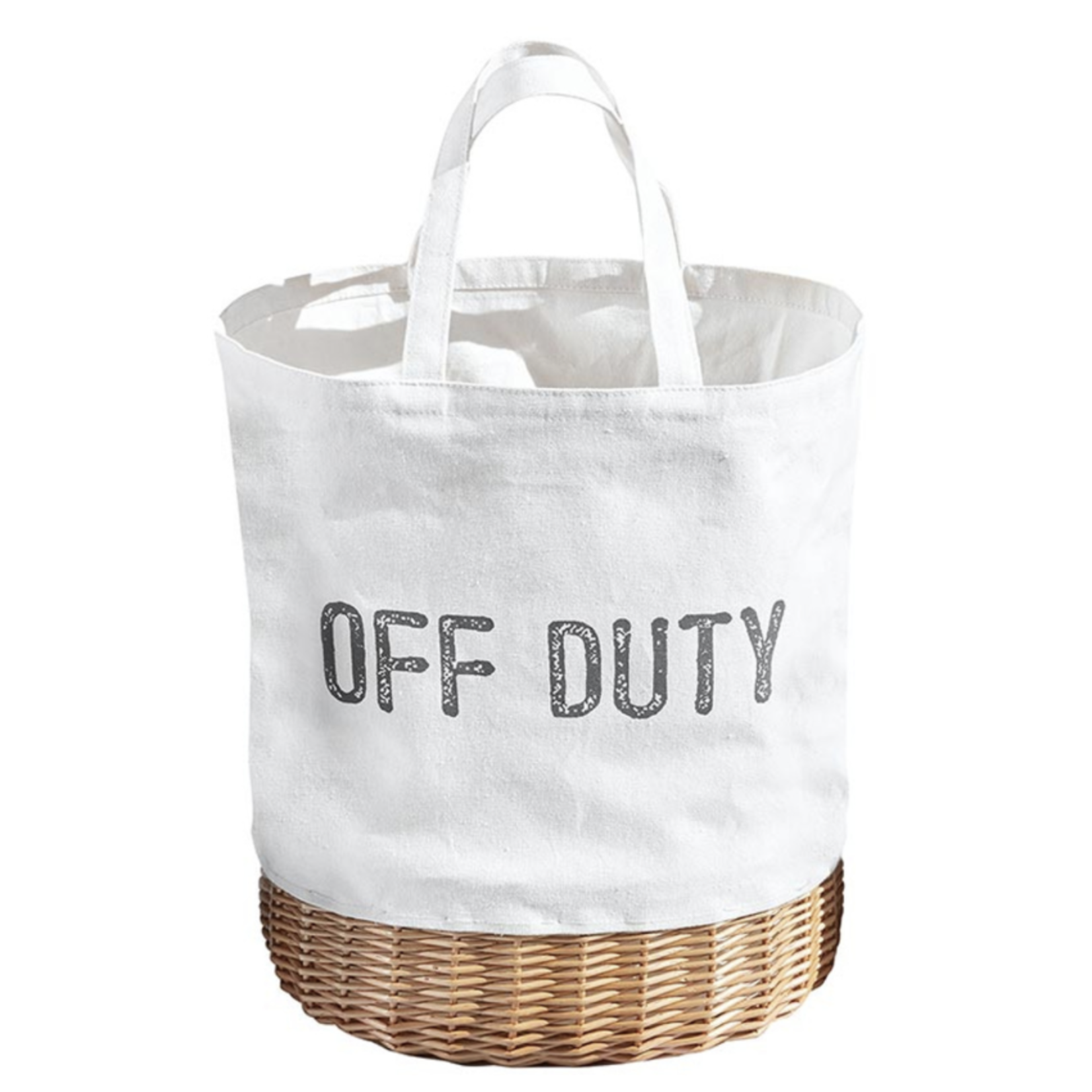 Outside The Box 15x11x17 Off Duty White Cotton & Wicker Picnic Bag