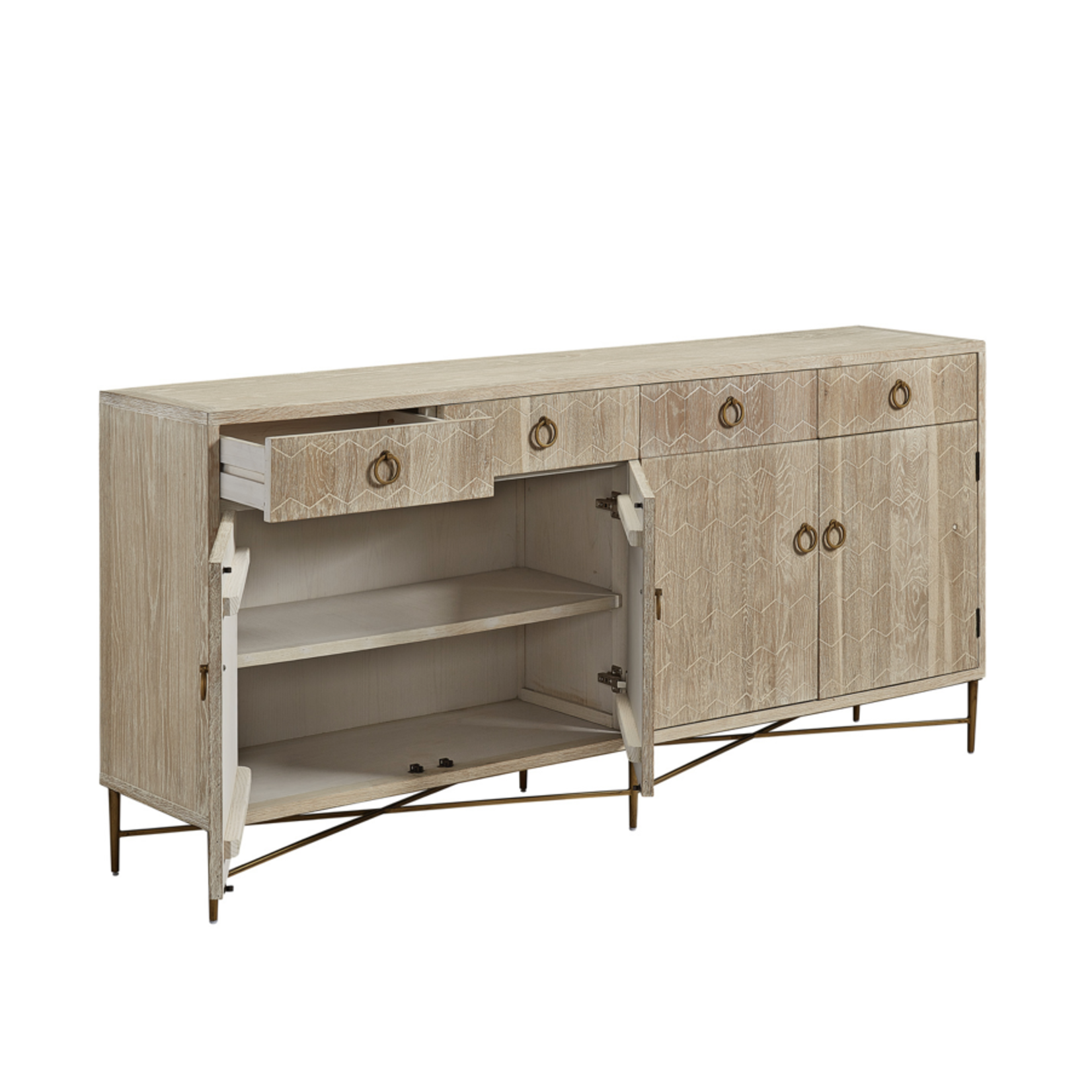 Outside The Box 78x17x36 Emiko Honeycomb Etched Solid Wood 4 Door Sideboard