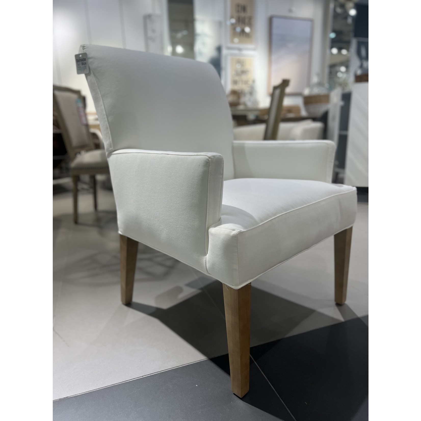 Outside The Box Finch (Custom Colors Available) Chalk White Kid Proof Upholstered Performance Fabric Arm Dining Chair 1094