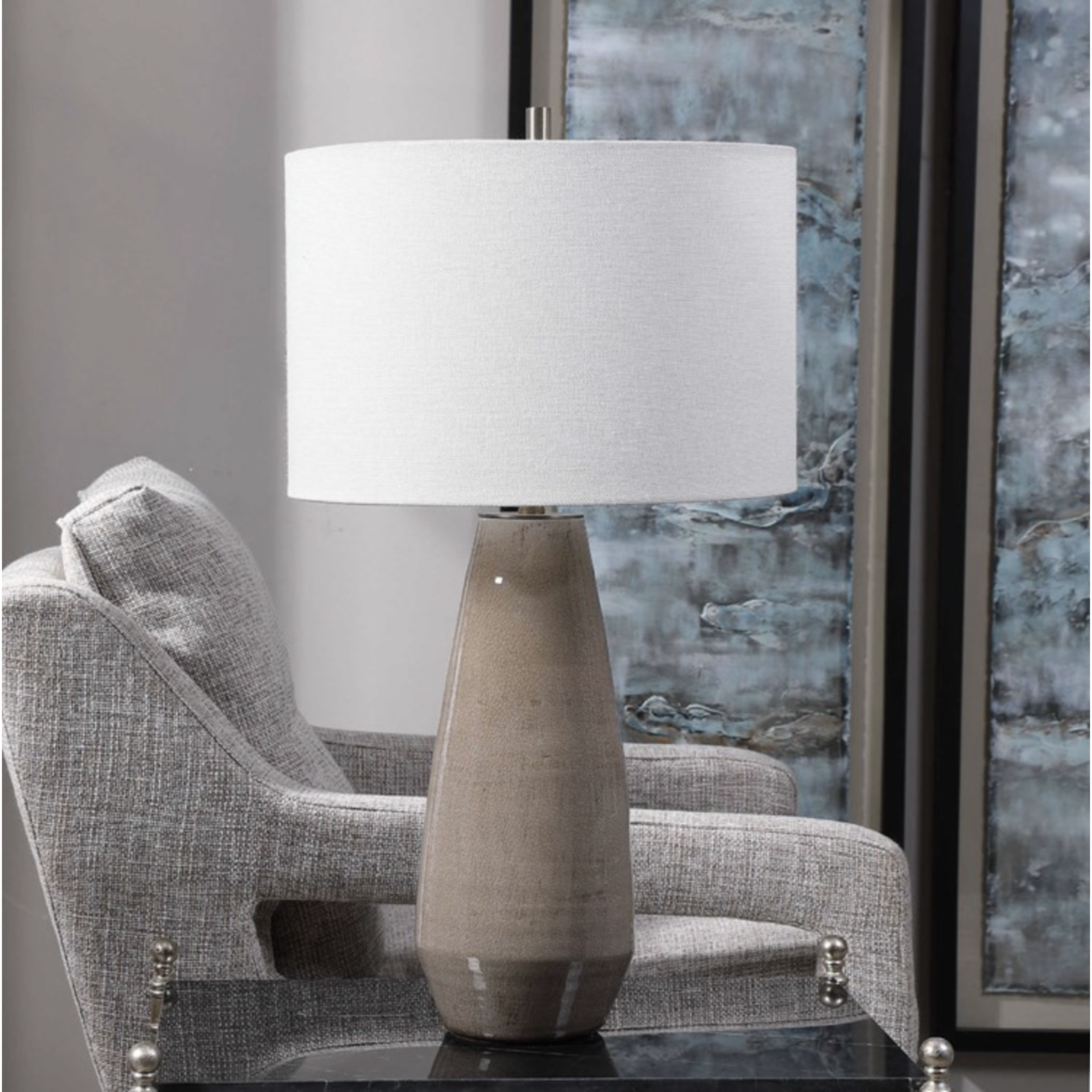 Outside The Box 28" Uttermost Volterra Taupe & Gray Distressed Ceramic Table Lamp