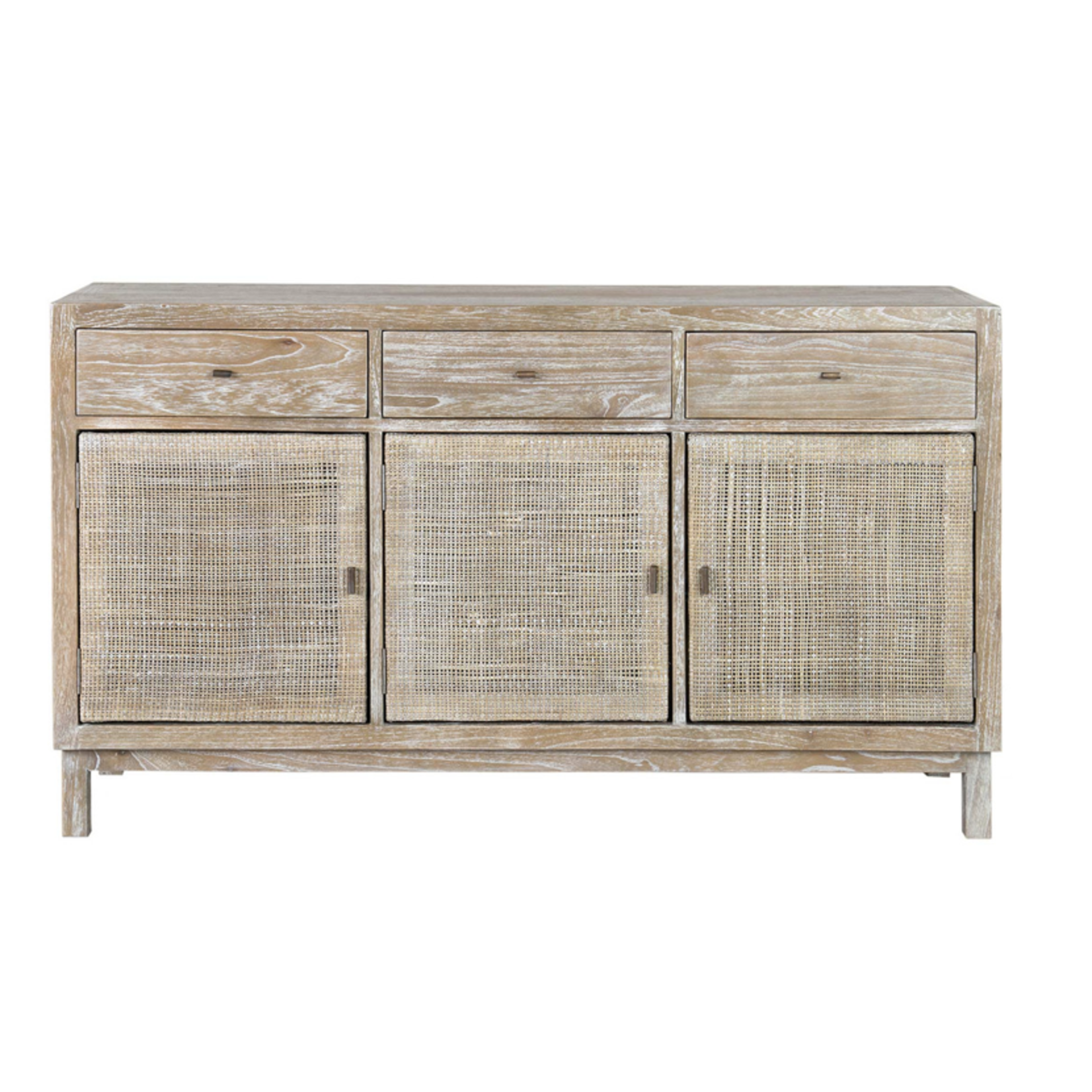 Outside The Box 55x16x32 Britton Gray Wash 3 Door Woven Panel  Sideboard