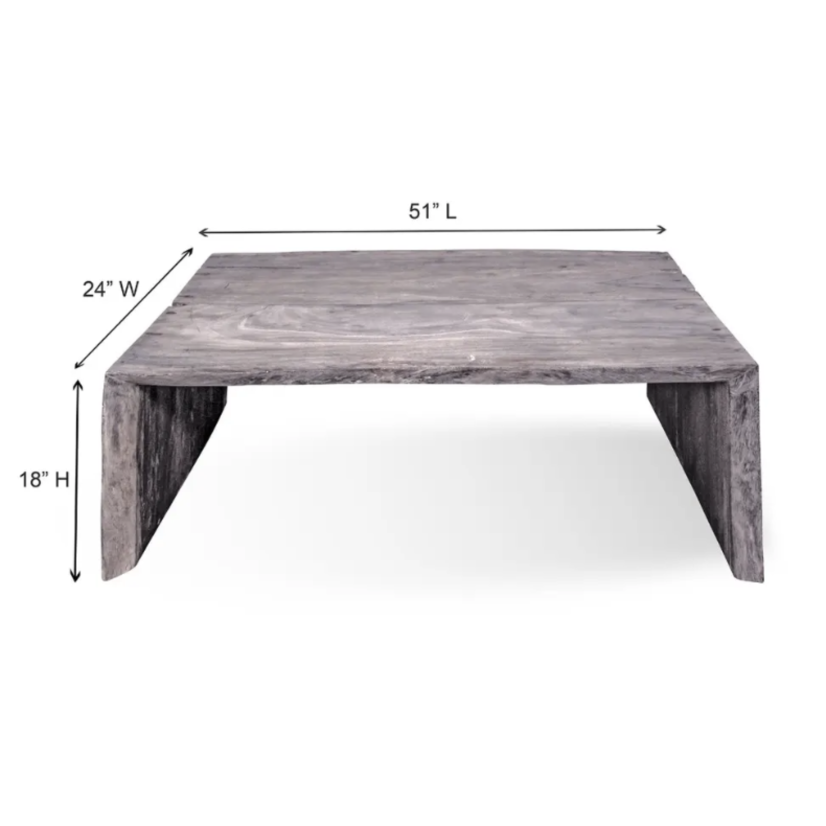 Outside The Box 51x24x18 Graystone Solid Suar Wood Waterfall Block Coffee Table