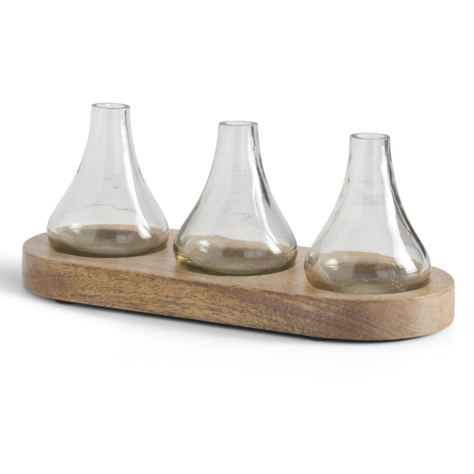 Outside The Box 12x5 Bud Glass Vases With Mango Wood tray