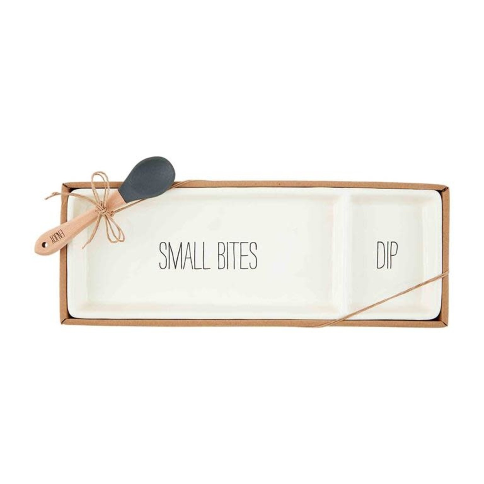 Outside The Box 13" "Small Bites Dip" Ceramic Dish & Wood Tray With Spoon